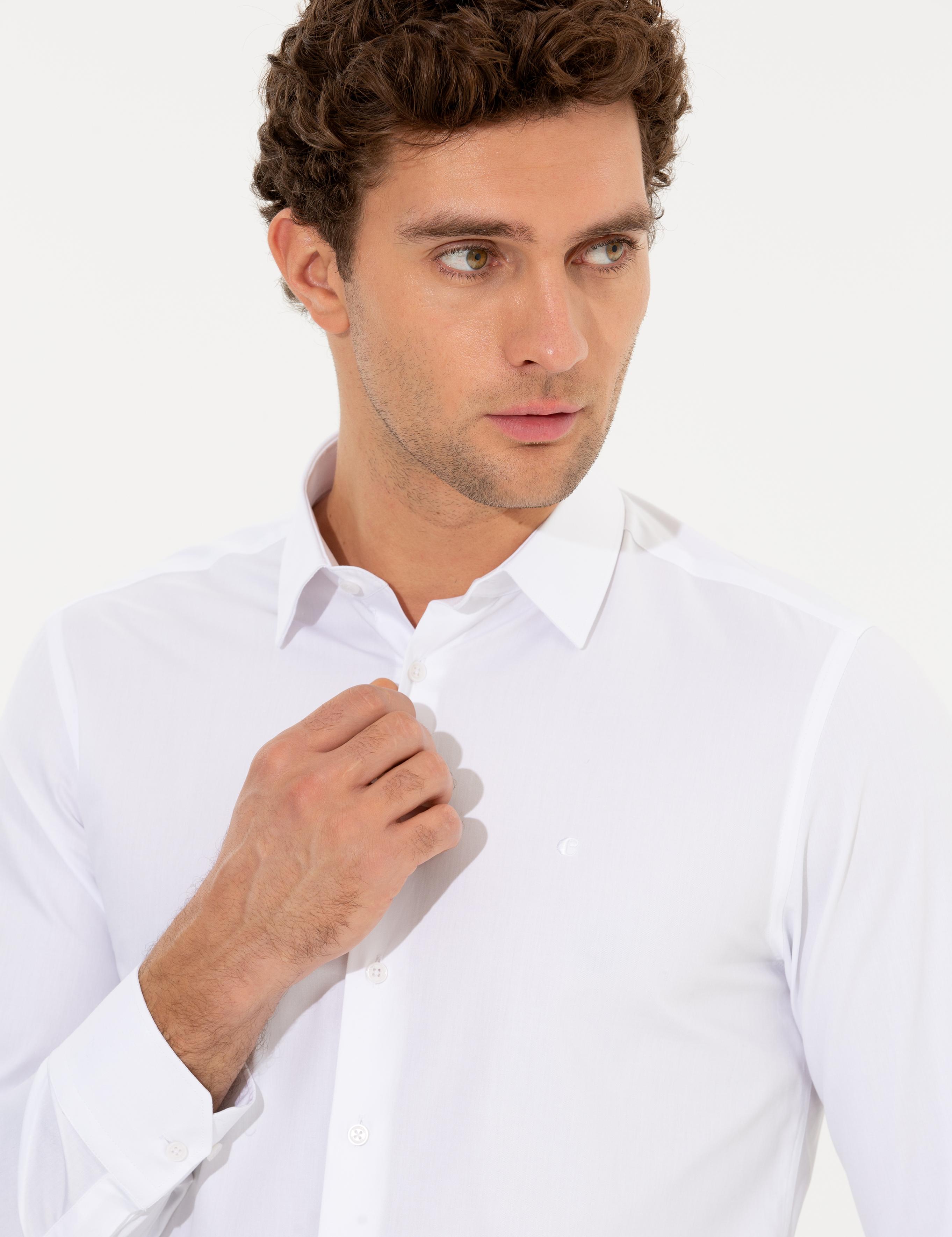 Beyaz Slim Fit Uzun Kollu Basic Gömlek - 50268497010