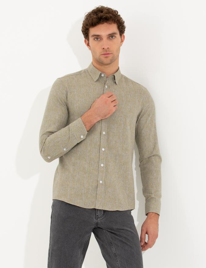 Hardal Slim Fit Uzun Kollu Gömlek