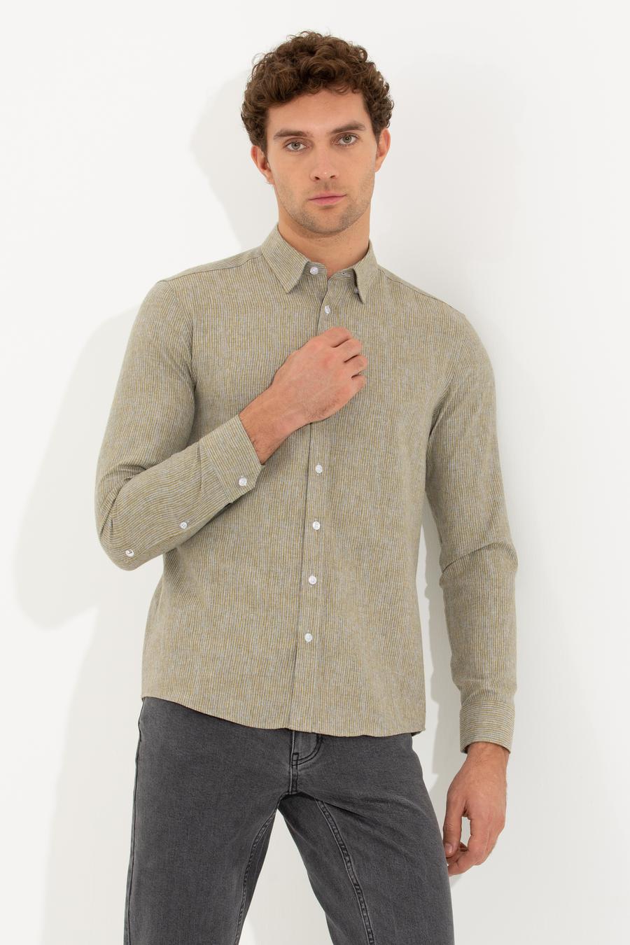 Hardal Slim Fit Uzun Kollu Gömlek - 50255618127