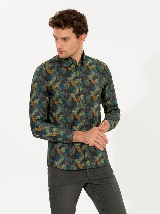 Haki Slim Fit Uzun Kollu Gömlek