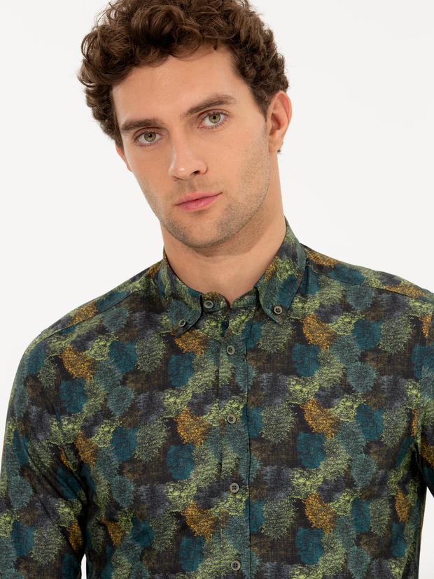 Haki Slim Fit Uzun Kollu Gömlek