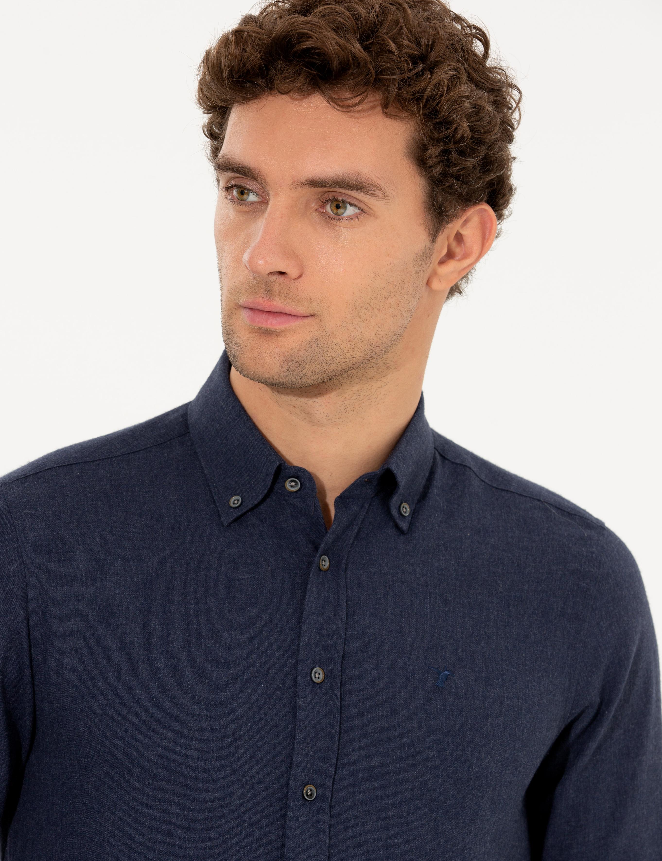 Lacivert Slim Fit Uzun Kollu Gömlek - 50256919239