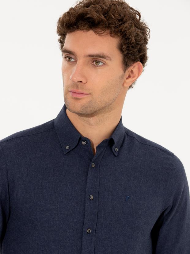 Lacivert Slim Fit Uzun Kollu Gömlek