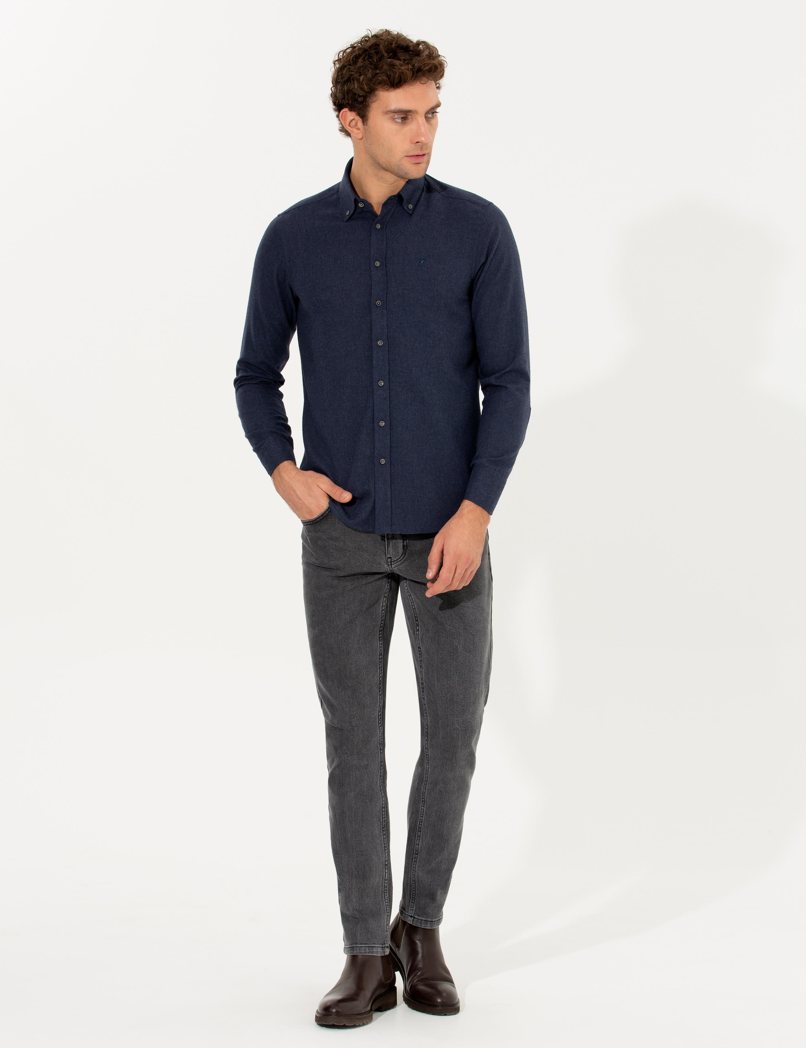 Lacivert Slim Fit Uzun Kollu Gömlek - 50256919239