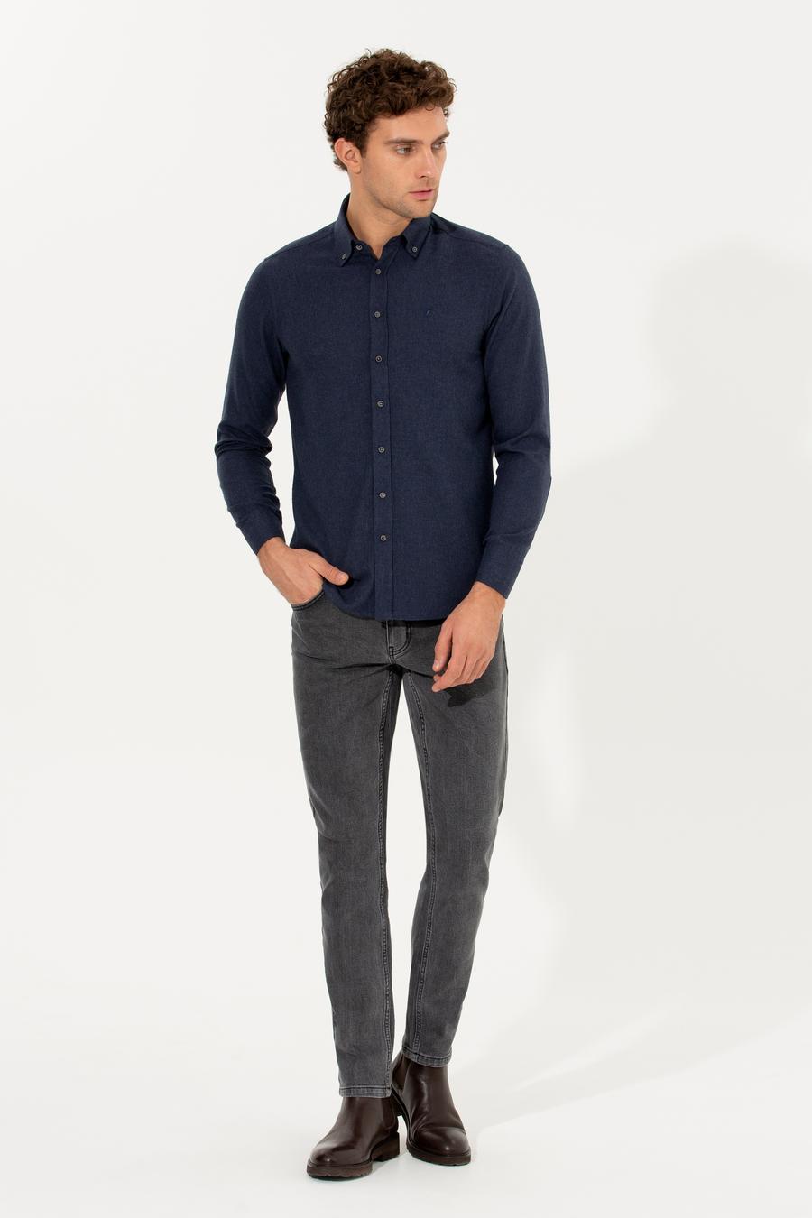Lacivert Slim Fit Uzun Kollu Gömlek - 50256919239