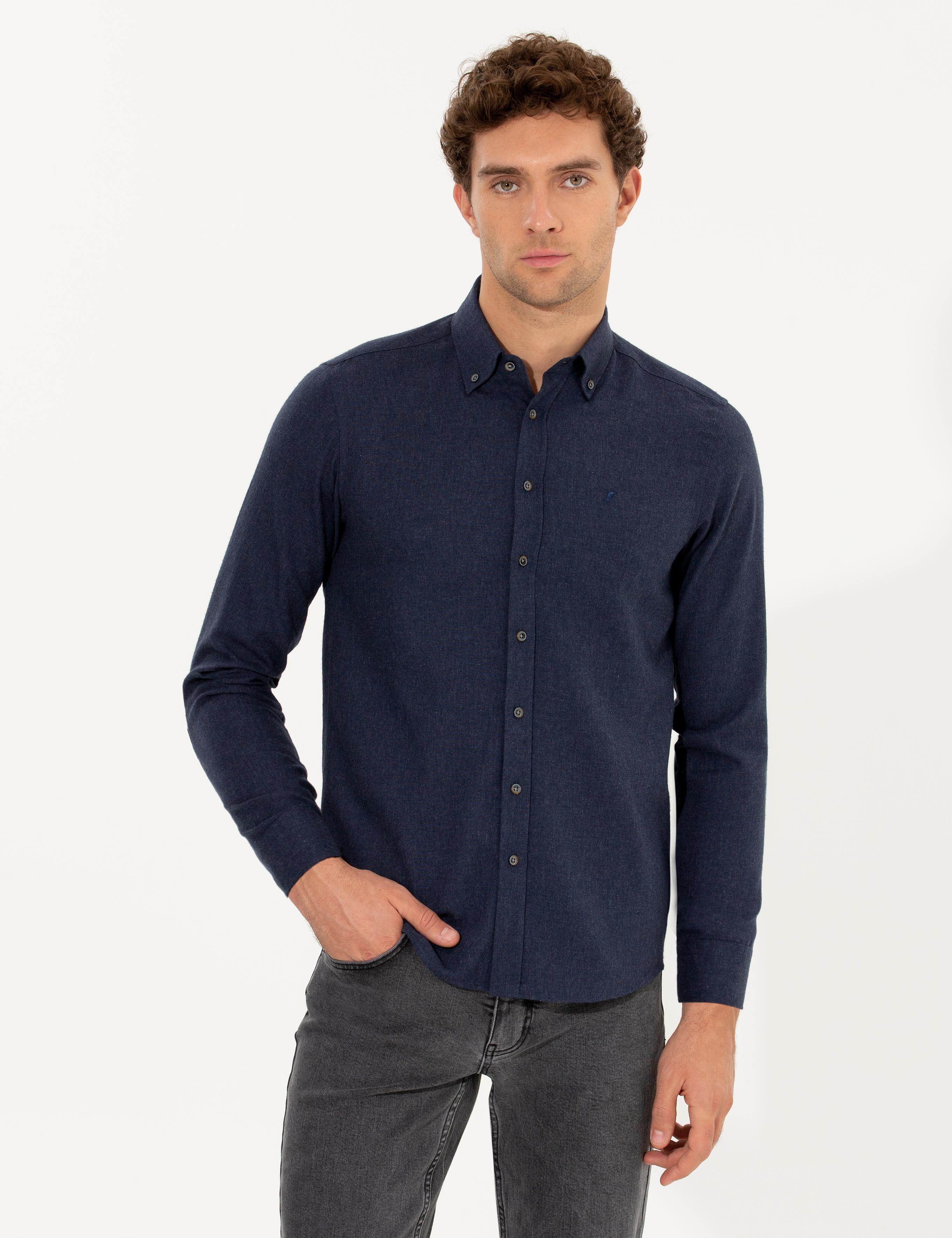 Lacivert Slim Fit Uzun Kollu Gömlek - 50256919239