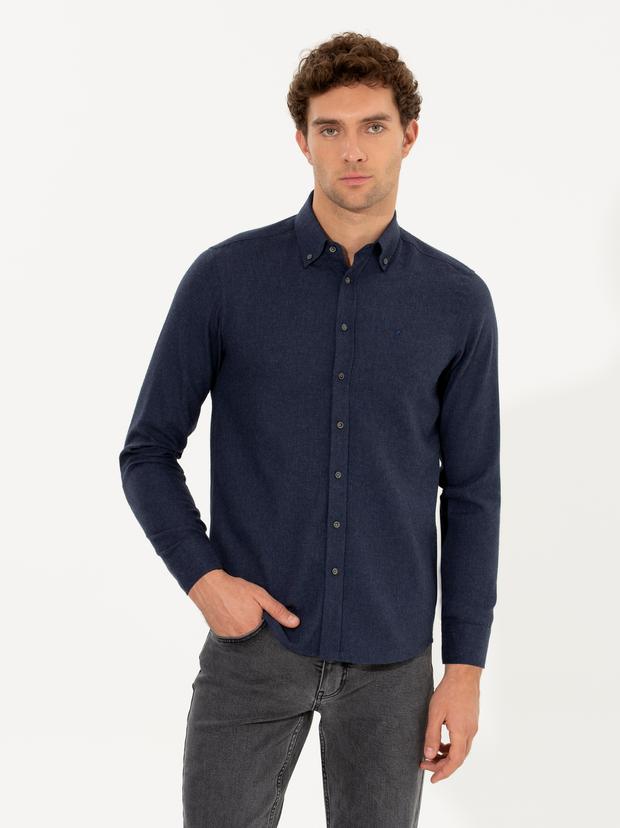Lacivert Slim Fit Uzun Kollu Gömlek