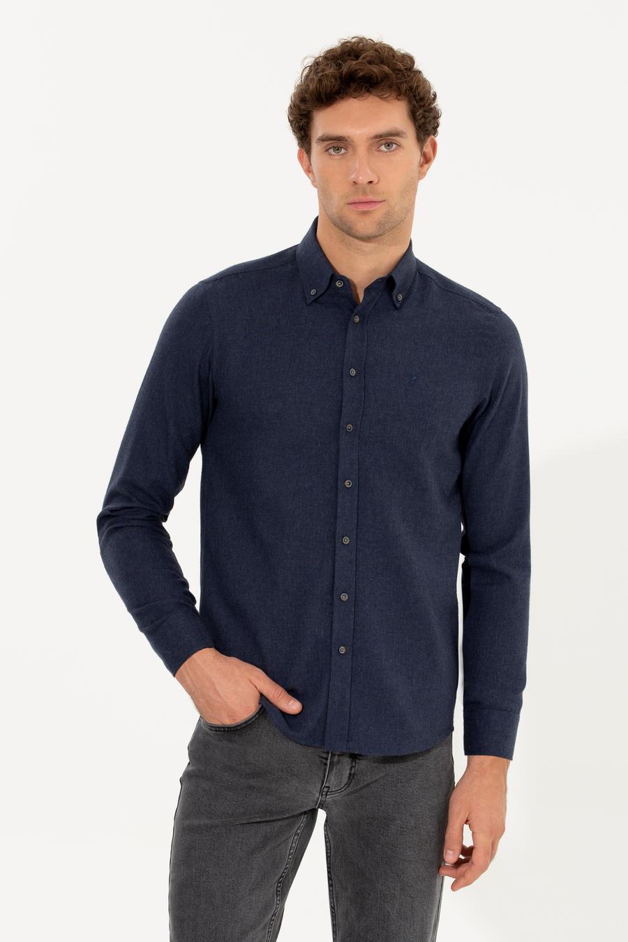 Lacivert Slim Fit Uzun Kollu Gömlek - 50256919239