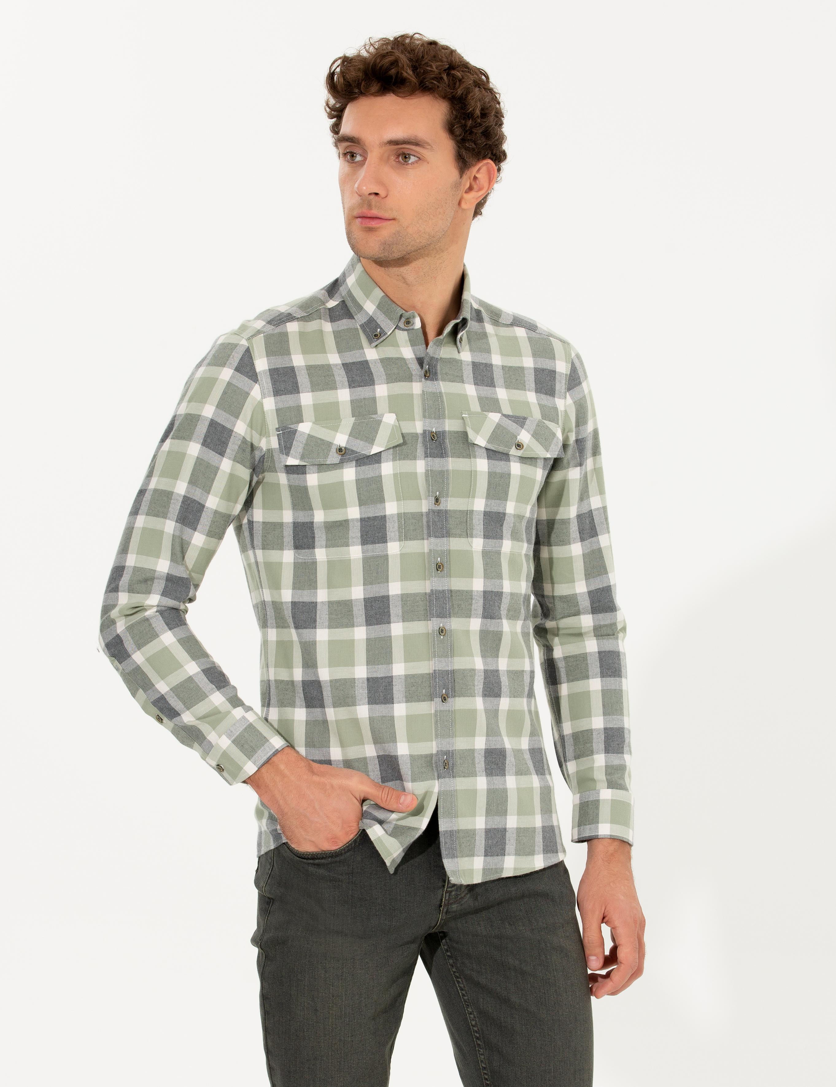 Yeşil Slim Fit Uzun Kollu Gömlek - 50256908020