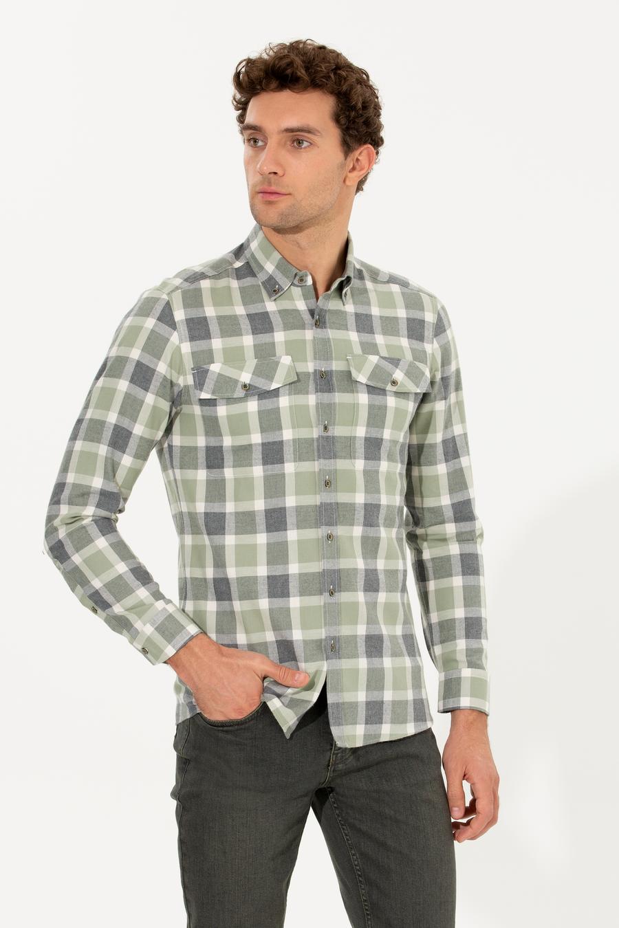 Yeşil Slim Fit Uzun Kollu Gömlek - 50256908020