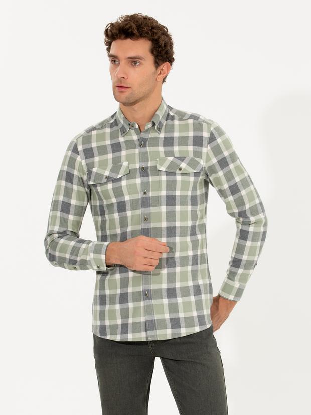 Yeşil Slim Fit Uzun Kollu Gömlek