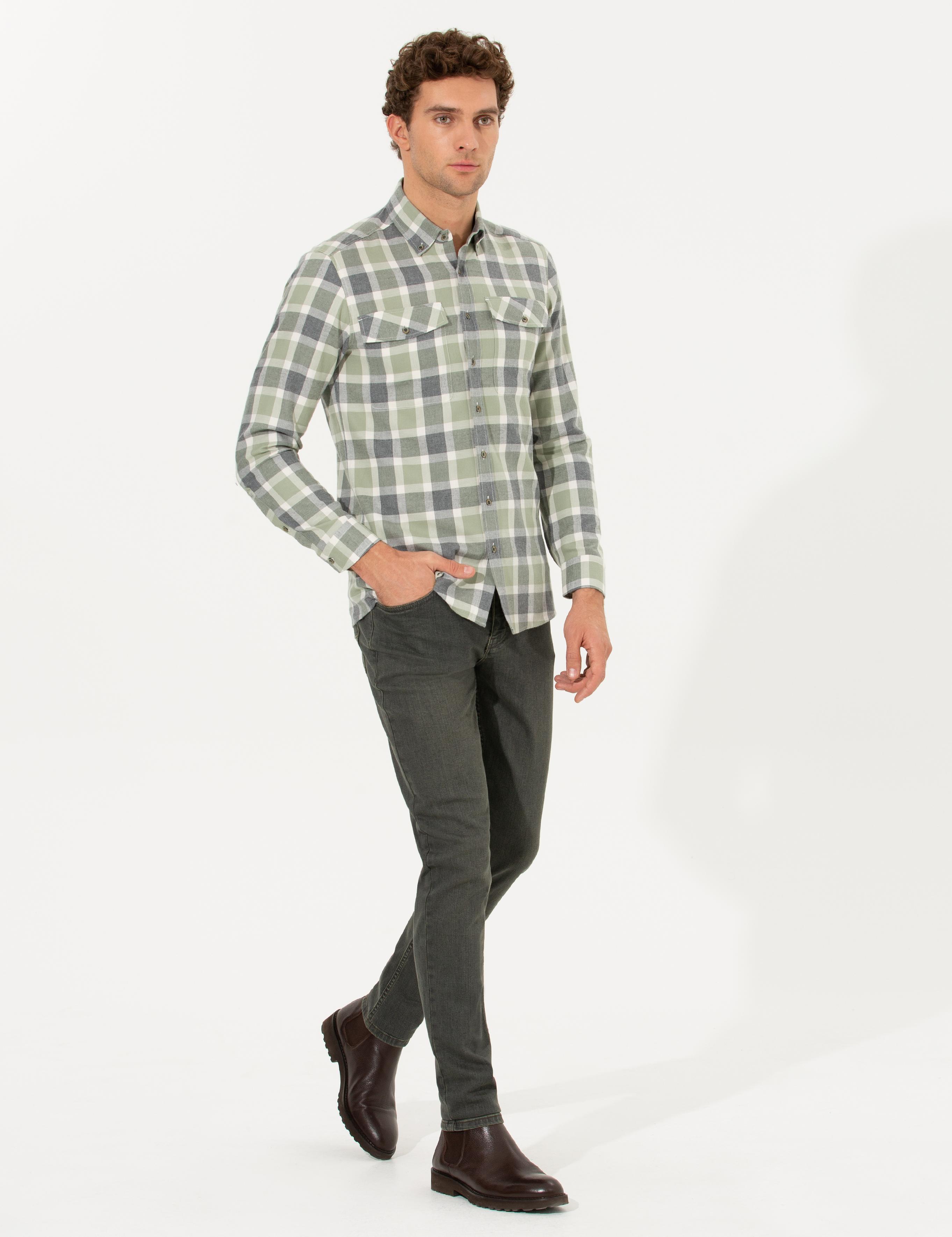 Yeşil Slim Fit Uzun Kollu Gömlek - 50256908020