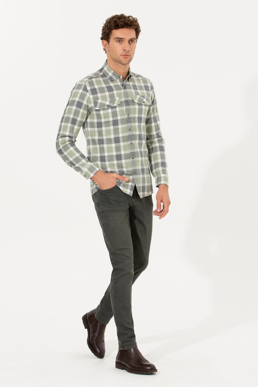 Yeşil Slim Fit Uzun Kollu Gömlek - 50256908020