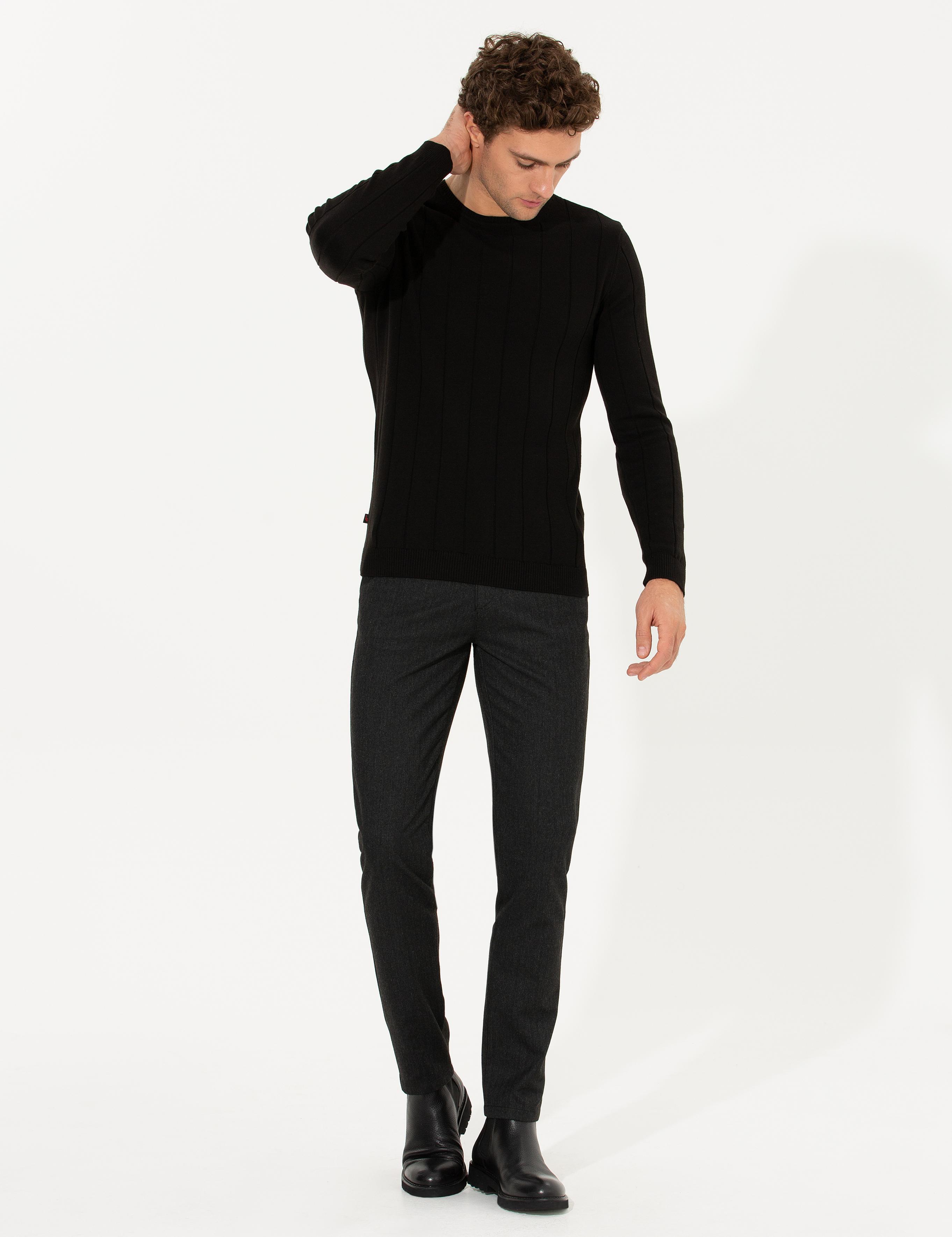 Siyah Slim Fit Kanvas Pantolon - 50258499113