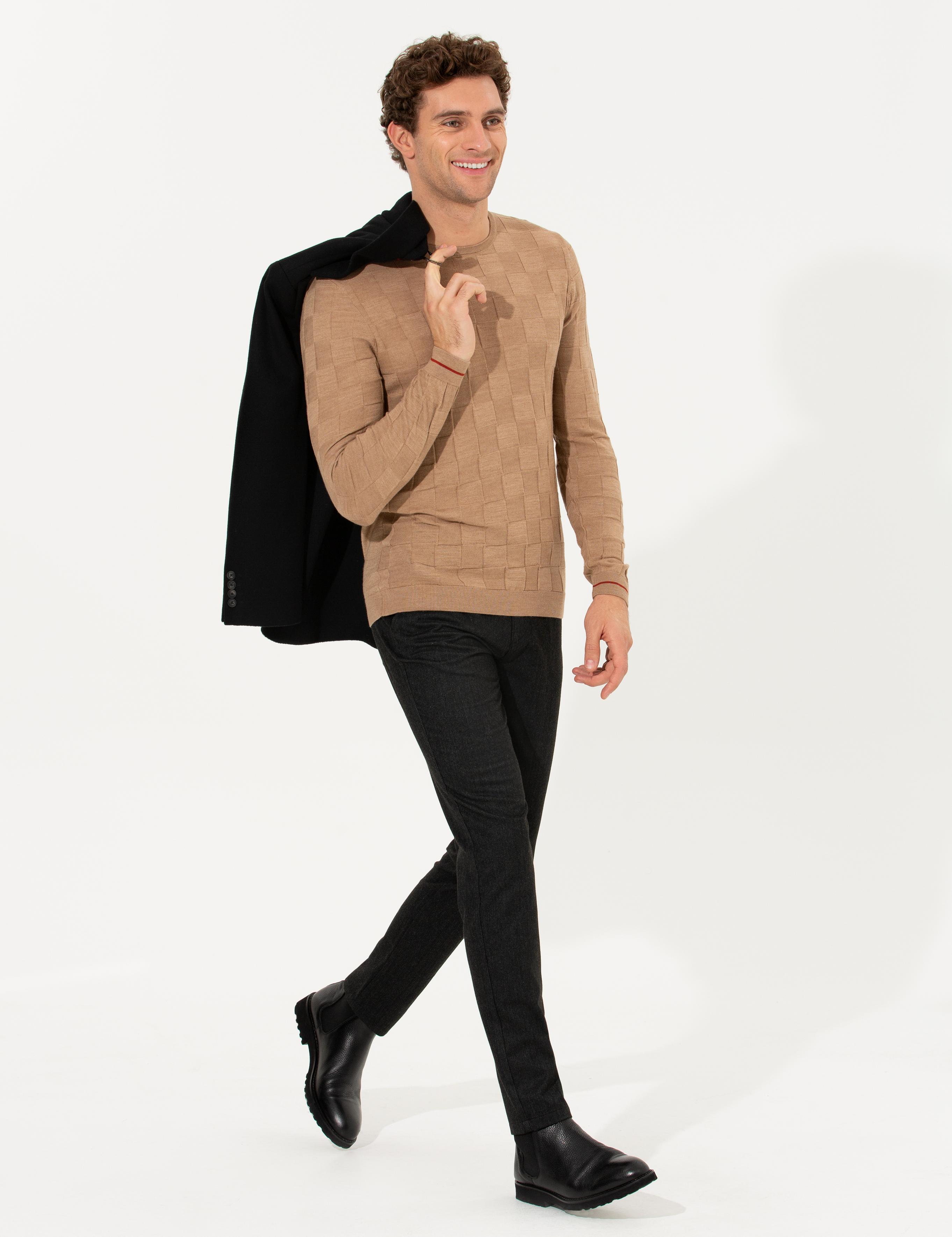 Camel Slim Fit Bisiklet Yaka Triko Kazak - 50258883016
