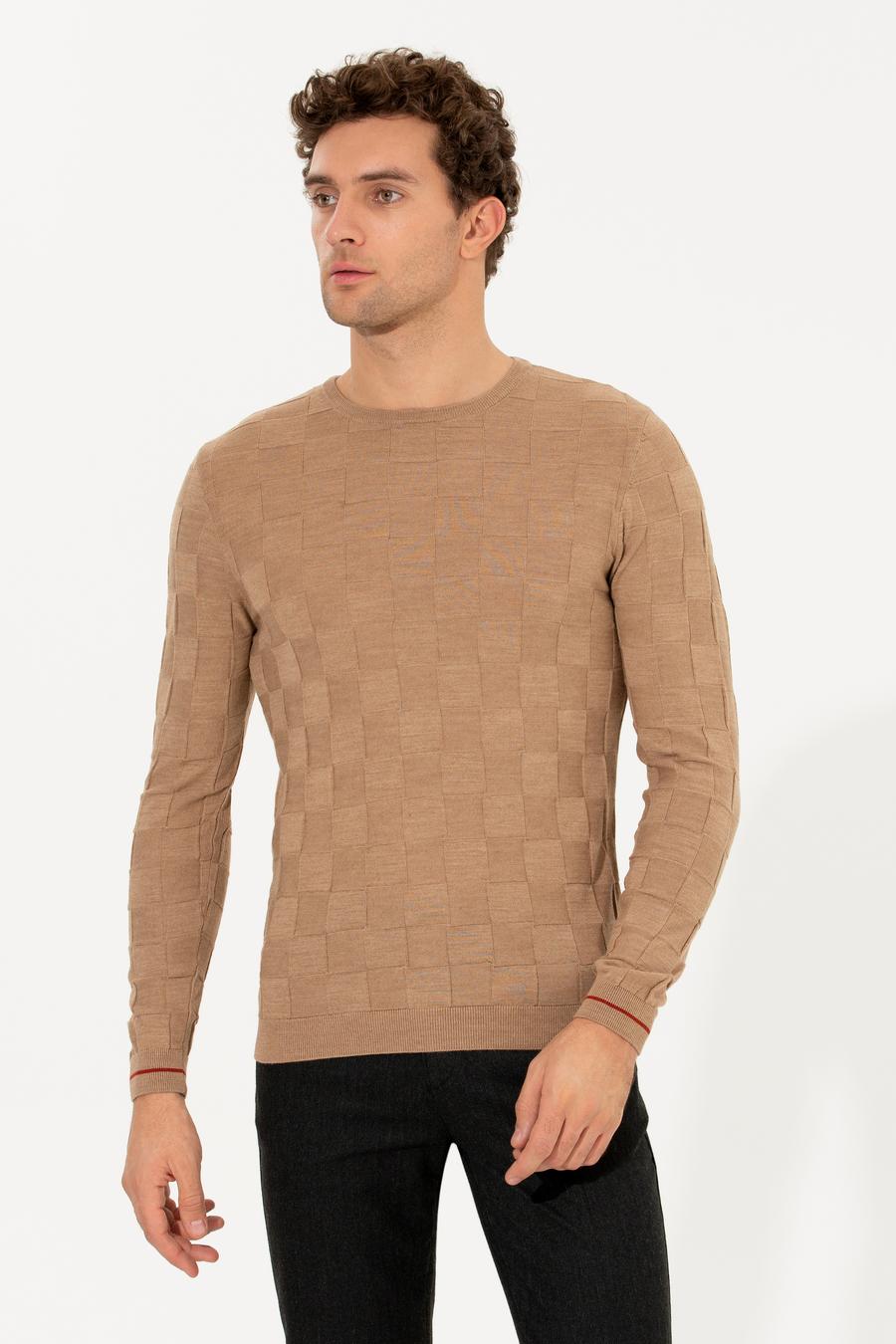 Camel Slim Fit Bisiklet Yaka Triko Kazak - 50258883016