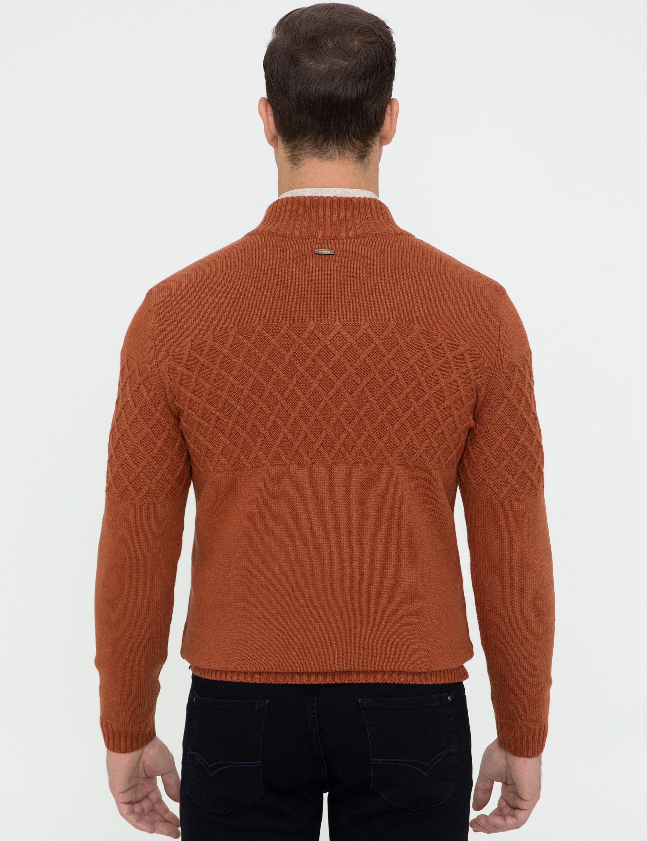 Kiremit Slim Fit Dik Yaka Triko Hırka - 50242790066