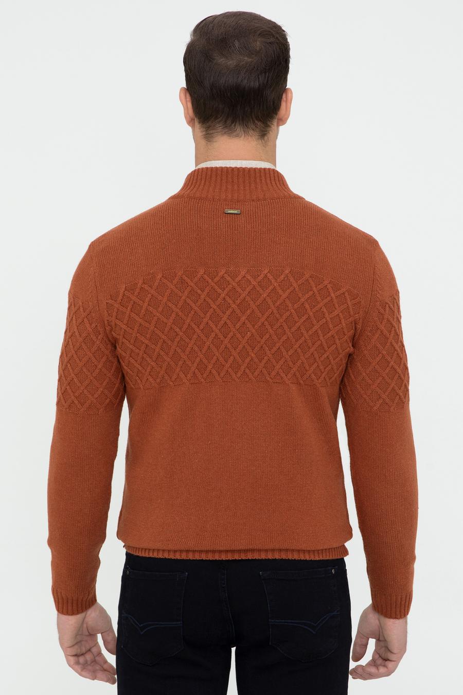 Kiremit Slim Fit Dik Yaka Triko Hırka - 50242790066