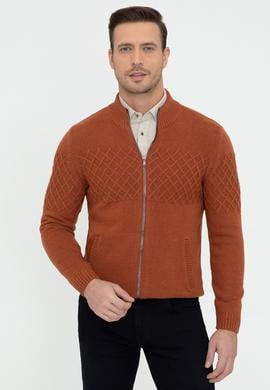 Kiremit Slim Fit Dik Yaka Triko Hırka