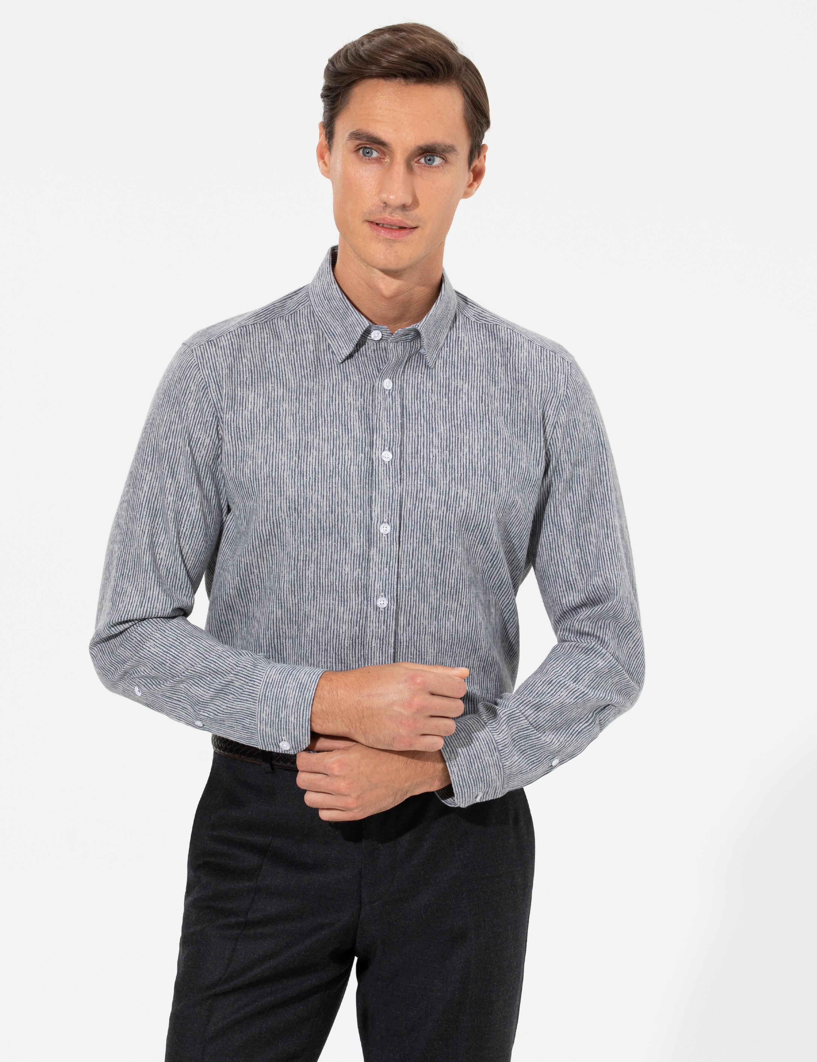 Lacivert Slim Fit Uzun Kollu Gömlek - 50255618115