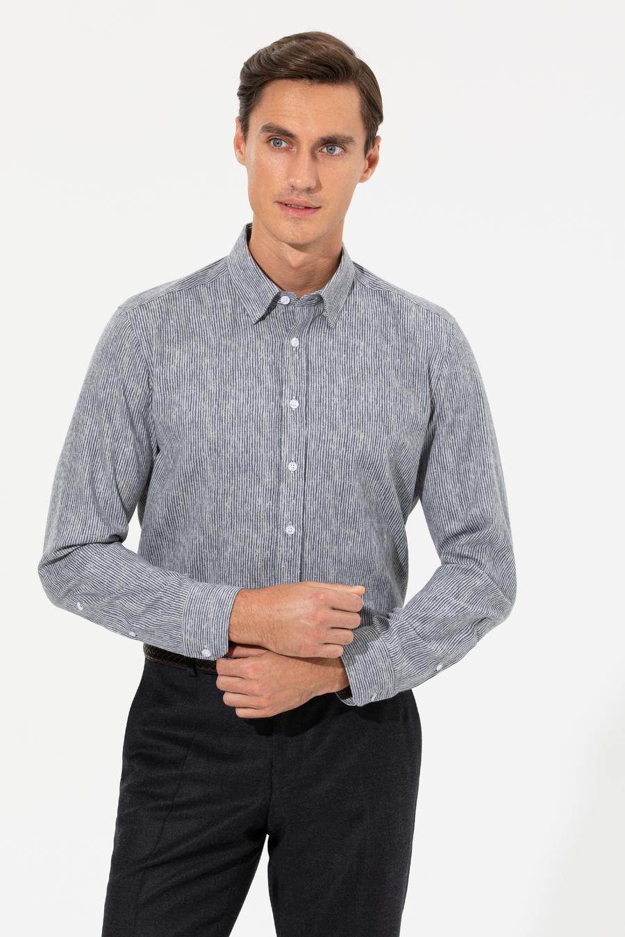 Lacivert Slim Fit Uzun Kollu Gömlek - 50255618115