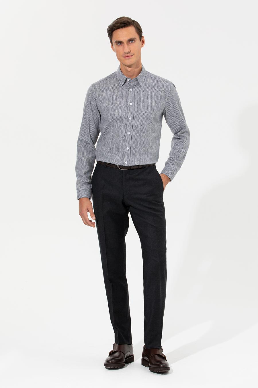 Lacivert Slim Fit Uzun Kollu Gömlek - 50255618115