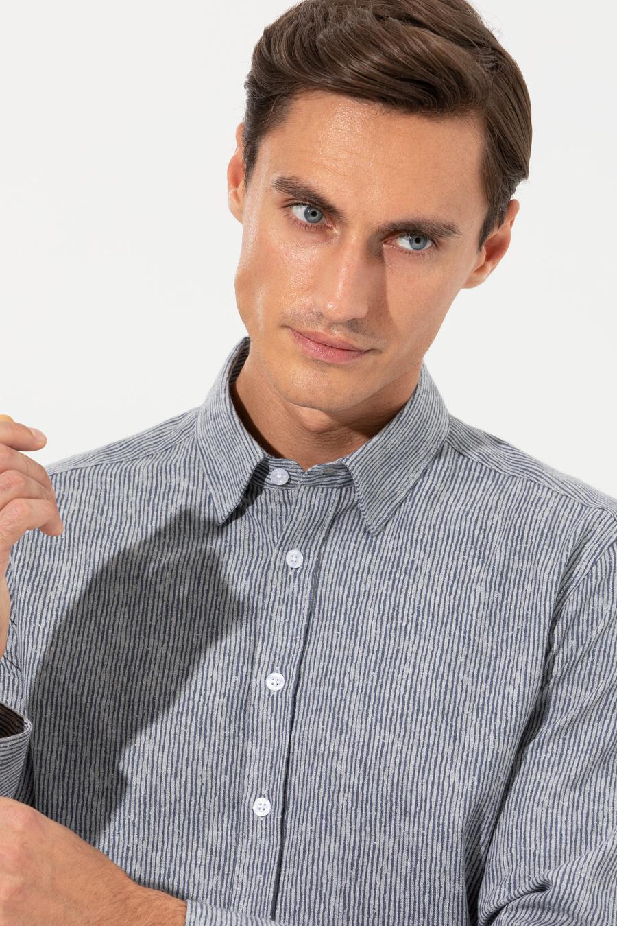 Lacivert Slim Fit Uzun Kollu Gömlek - 50255618115