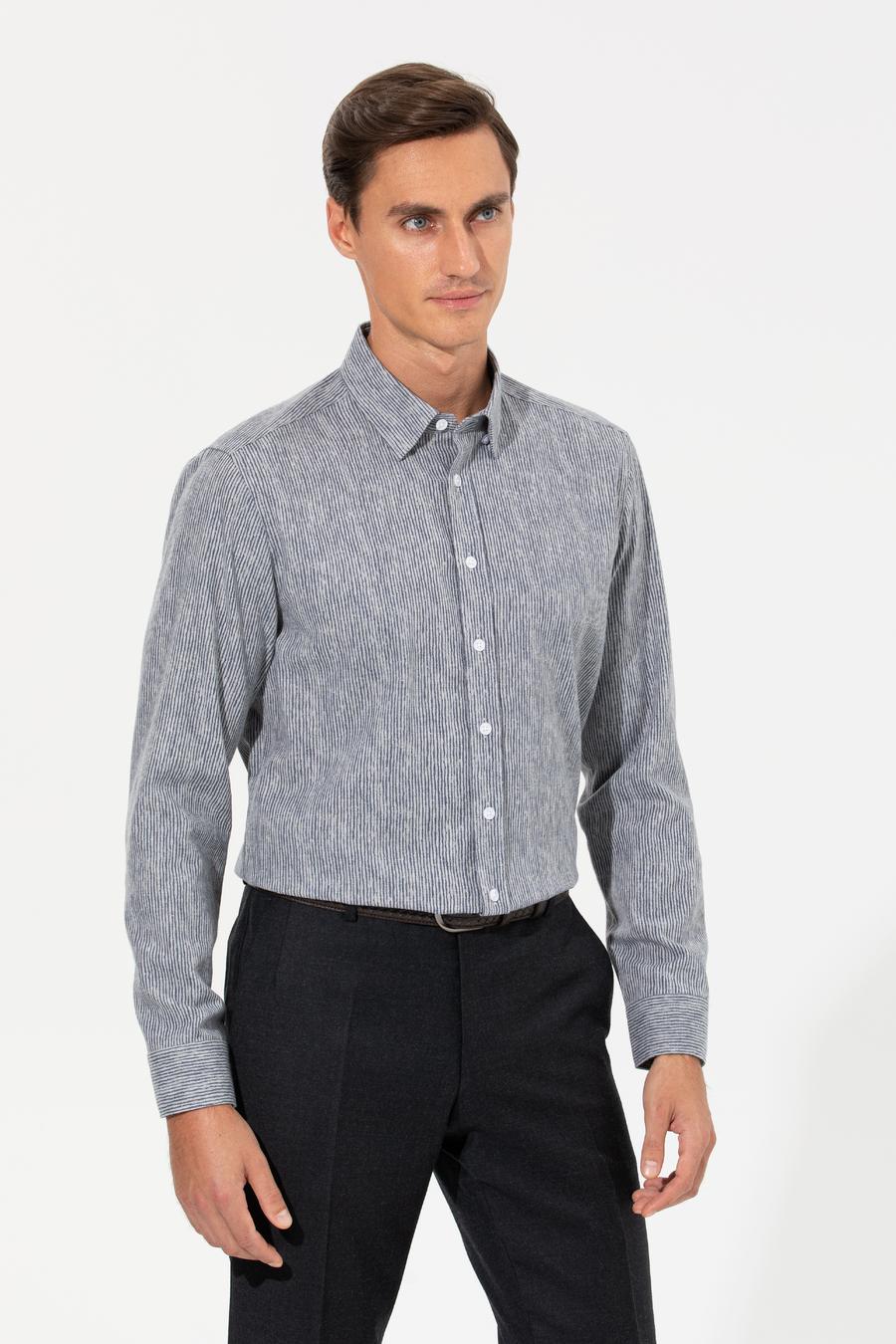 Lacivert Slim Fit Uzun Kollu Gömlek - 50255618115