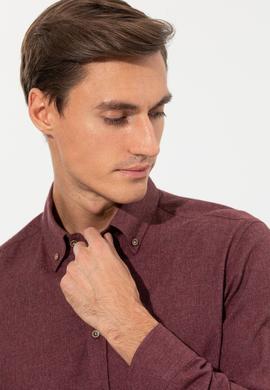 Bordo Slim Fit Uzun Kollu Gömlek