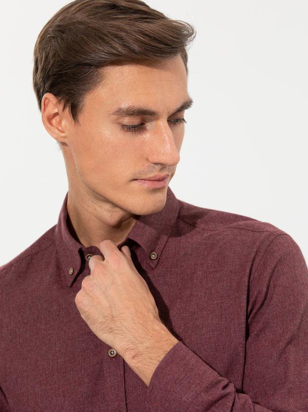 Bordo Slim Fit Uzun Kollu Gömlek