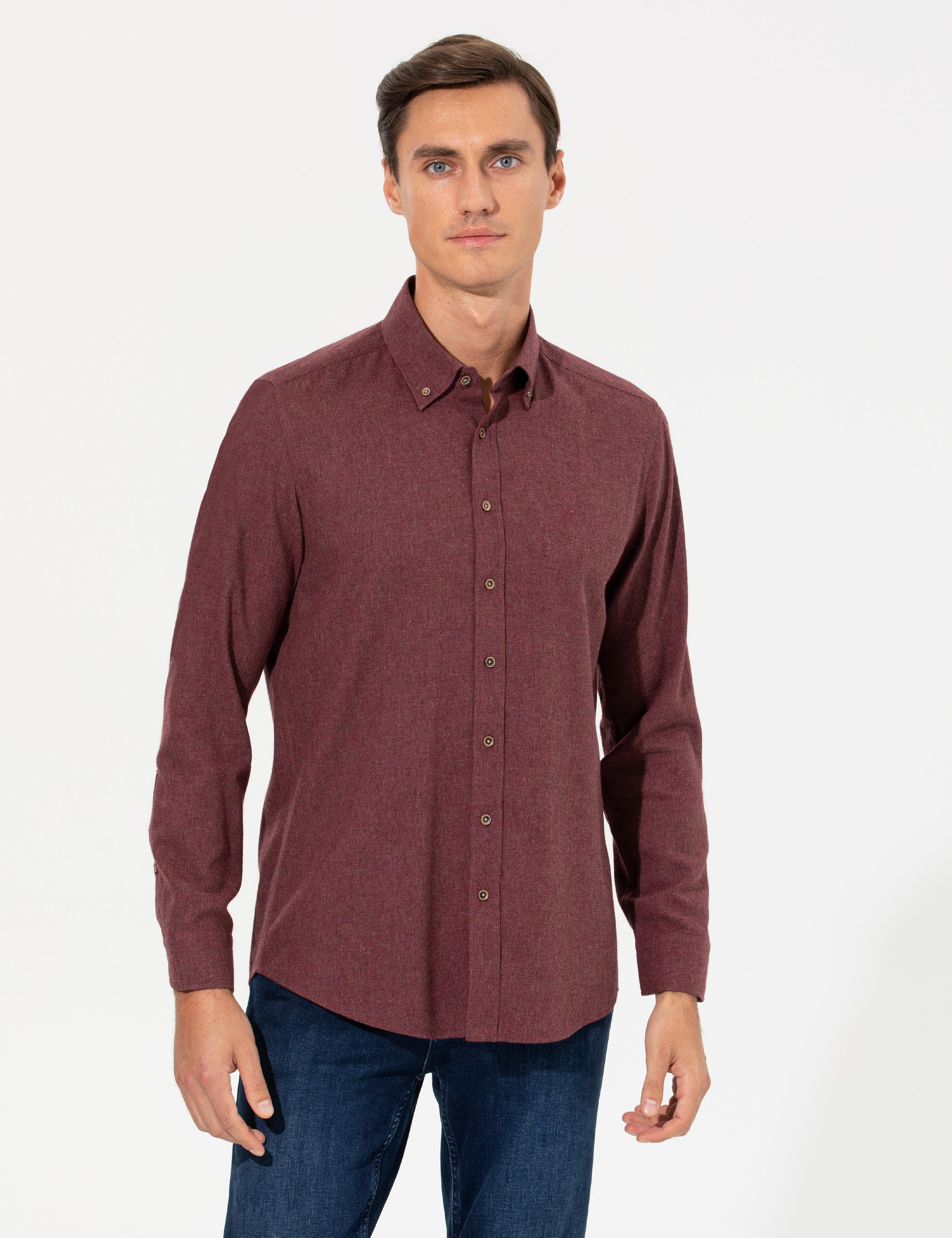 Bordo Slim Fit Uzun Kollu Gömlek - 50256919207