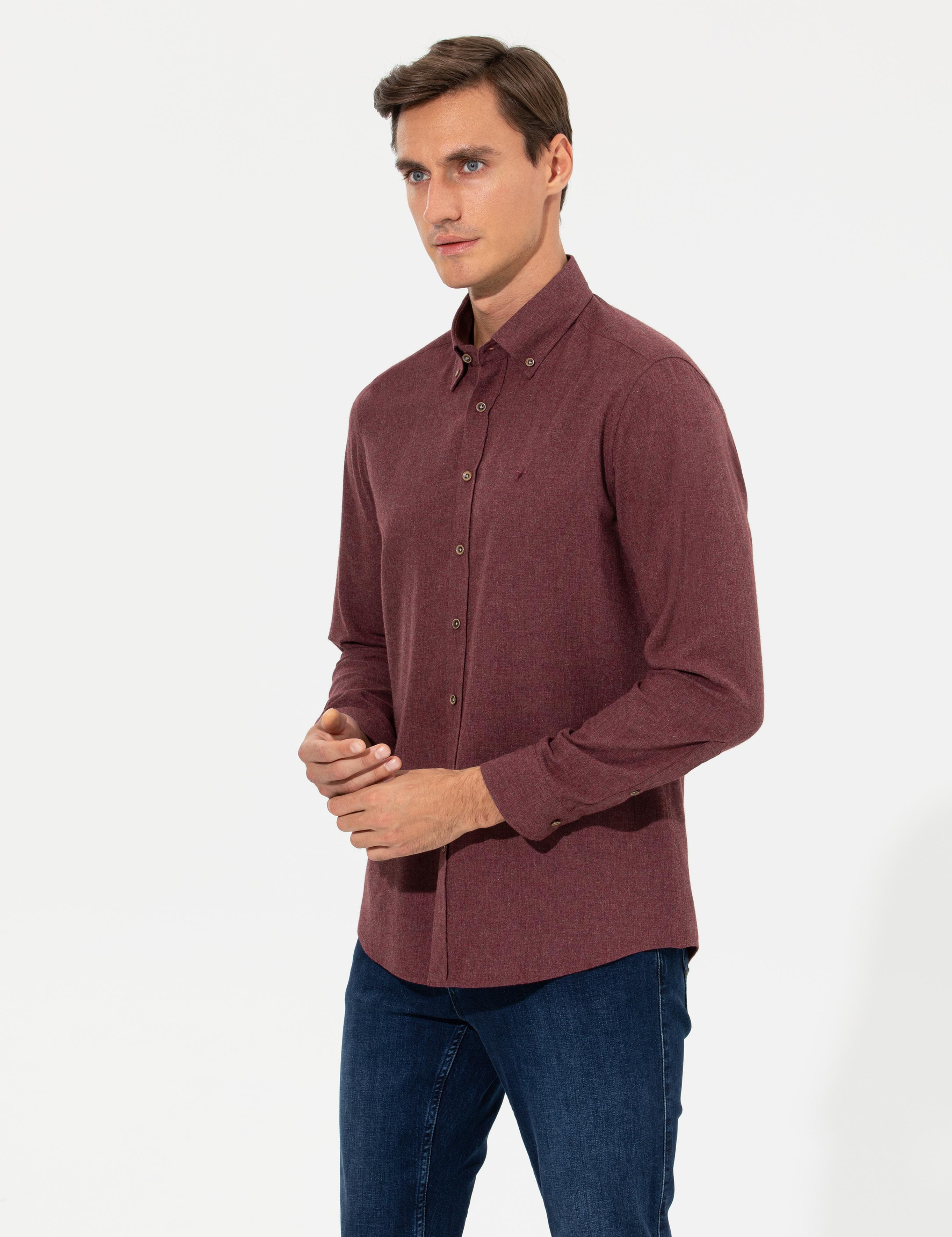 Bordo Slim Fit Uzun Kollu Gömlek - 50256919207