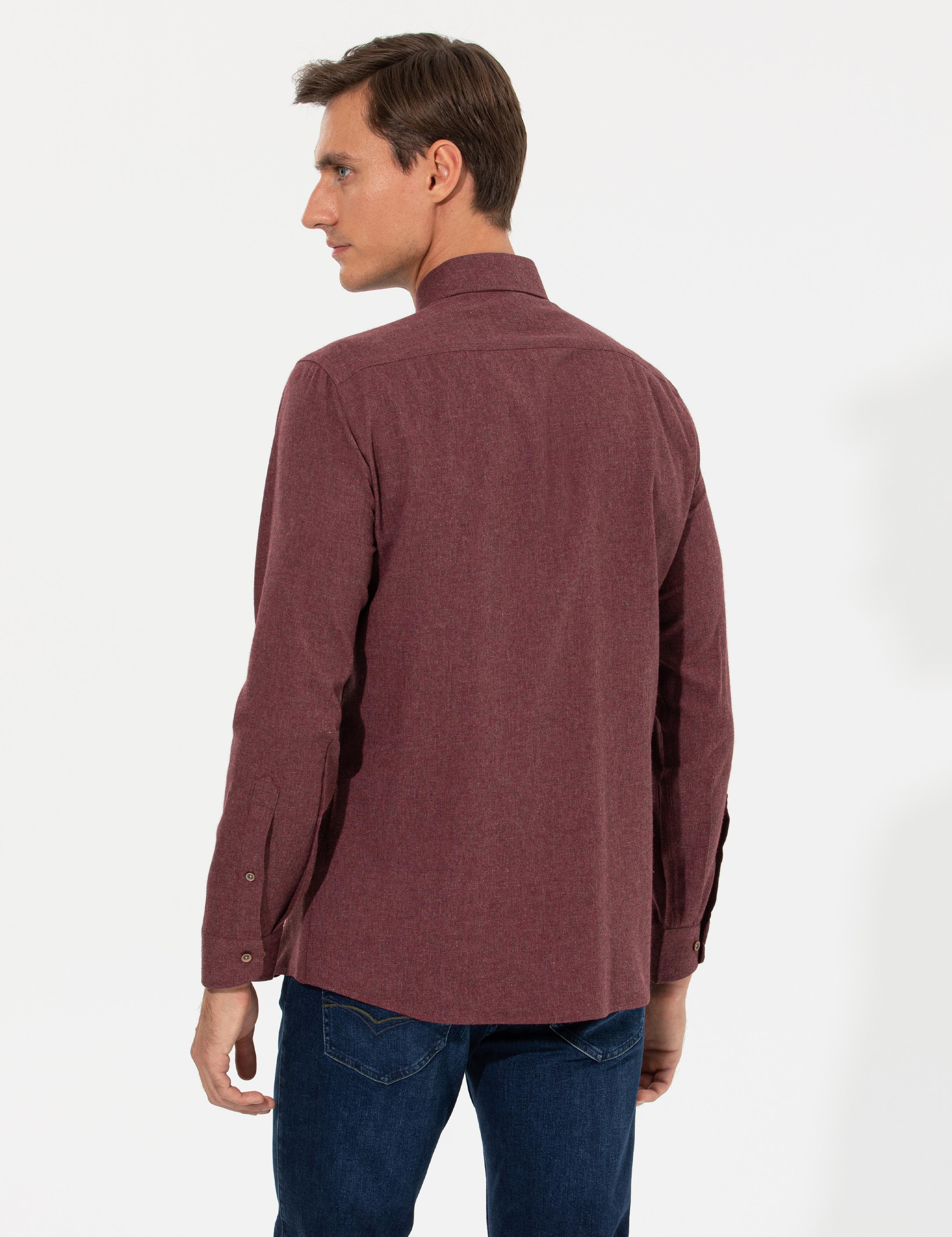 Bordo Slim Fit Uzun Kollu Gömlek - 50256919207