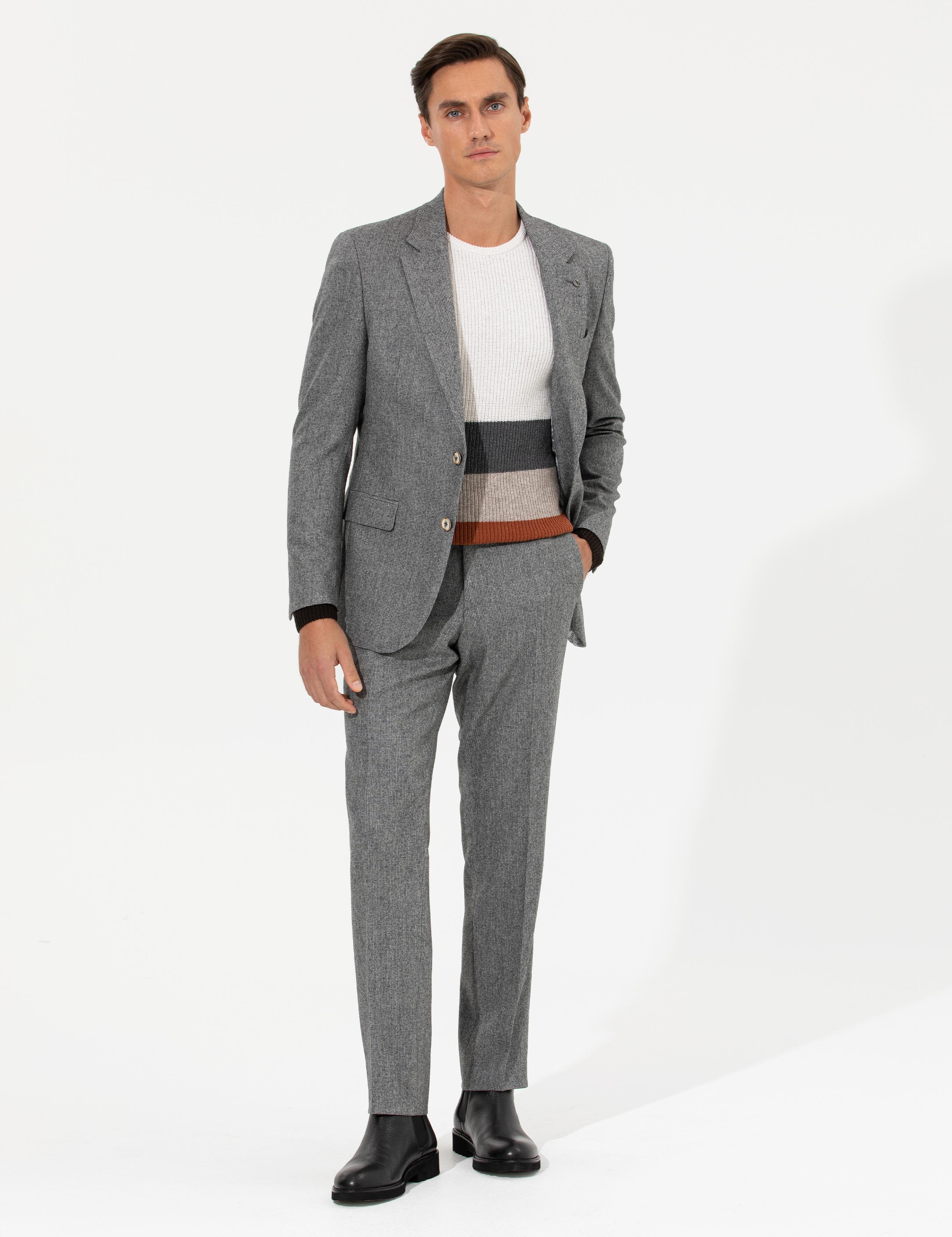 Antrasit Slim Fit Mikro Desenli Yün Karışımlı Kumaş Pantolon - 50255517015