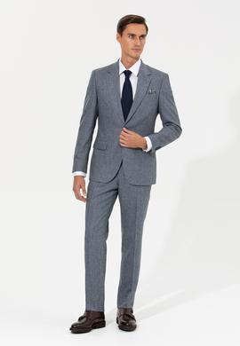 İndigo Slim Fit Mikro Desenli Yün Karışımlı Kumaş Pantolon