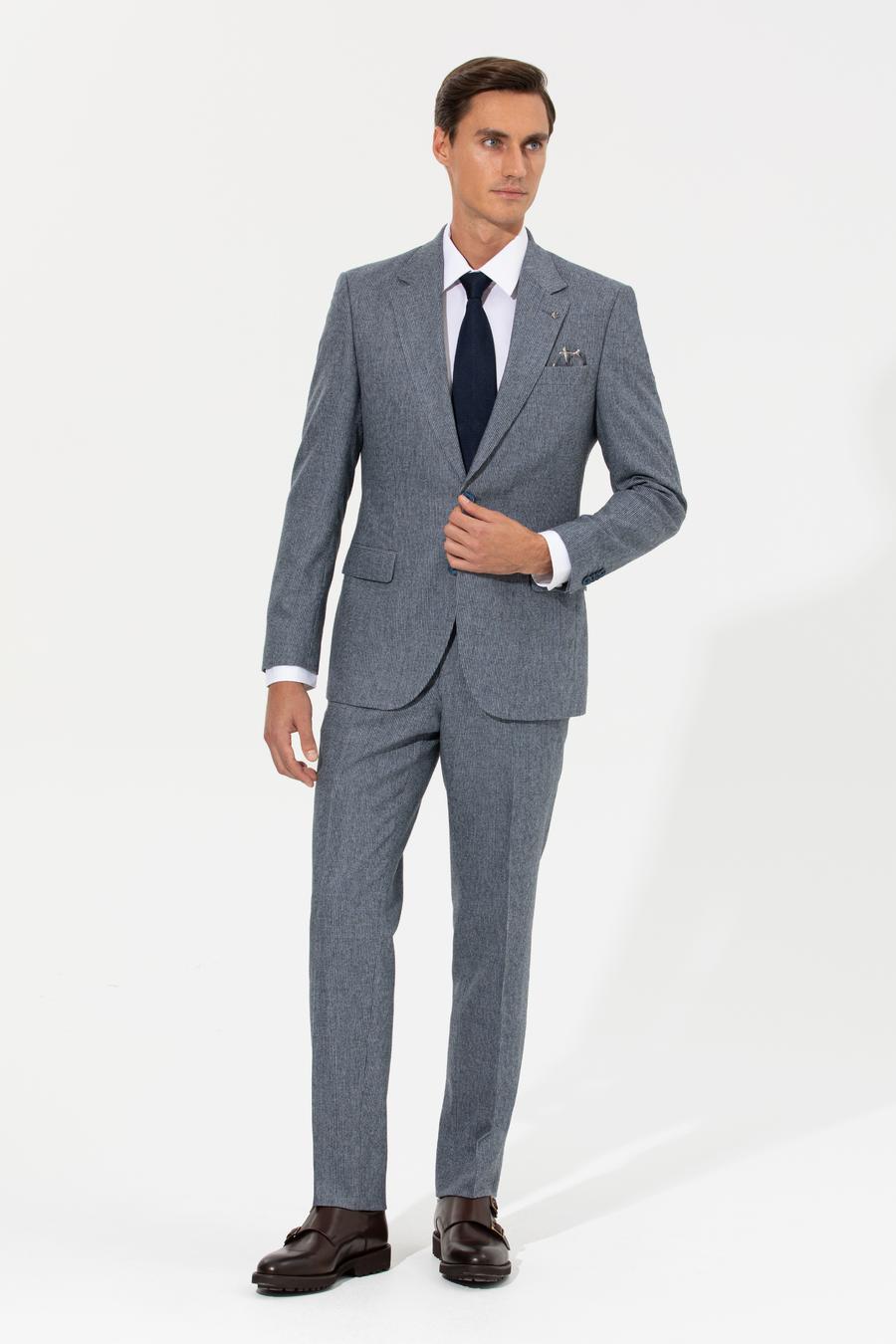 İndigo Slim Fit Mikro Desenli Yün Karışımlı Kumaş Pantolon - 50255517024