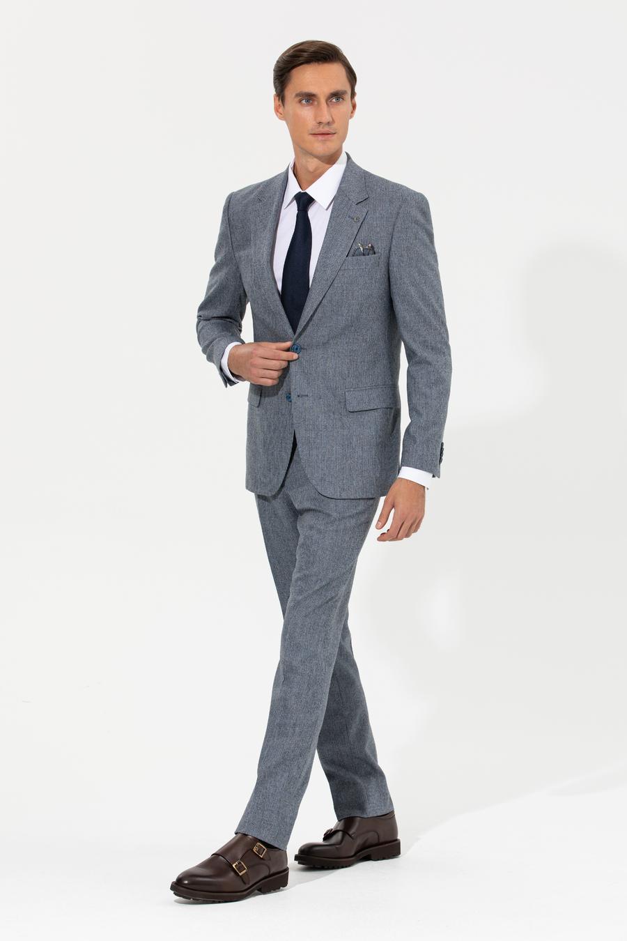 İndigo Slim Fit Mikro Desenli Yün Karışımlı Kumaş Pantolon - 50255517024