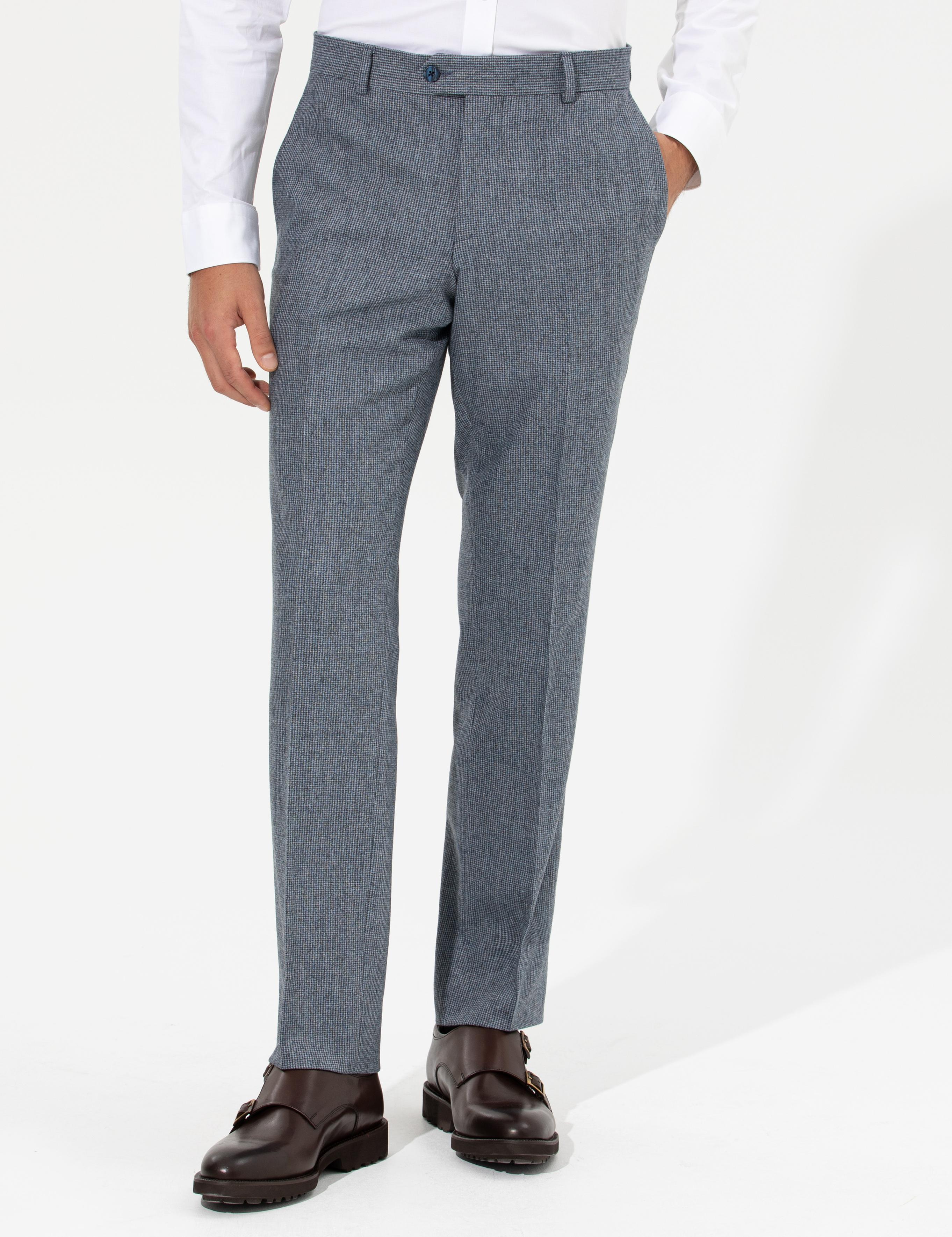 İndigo Slim Fit Mikro Desenli Yün Karışımlı Kumaş Pantolon - 50255517024