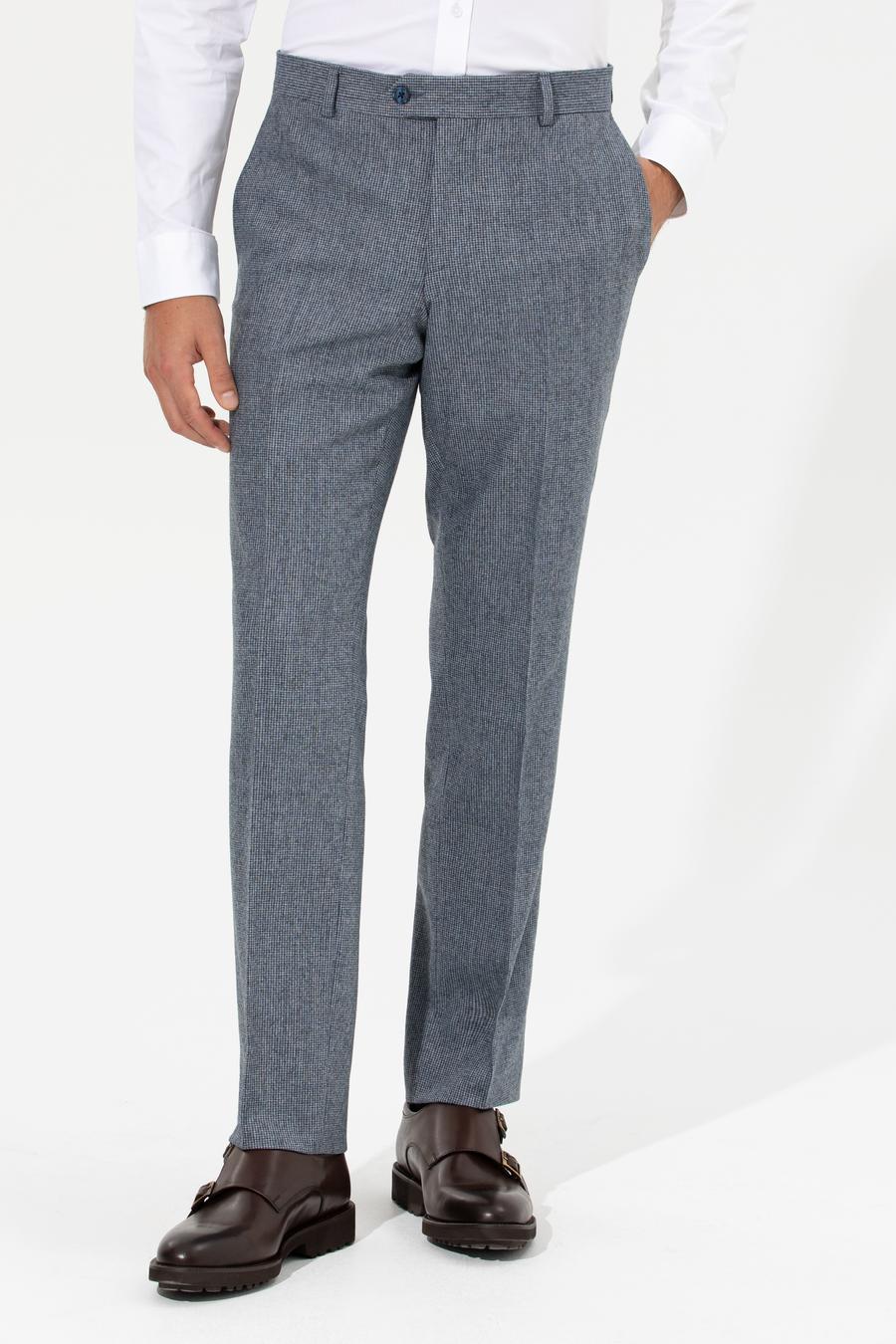İndigo Slim Fit Mikro Desenli Yün Karışımlı Kumaş Pantolon - 50255517024
