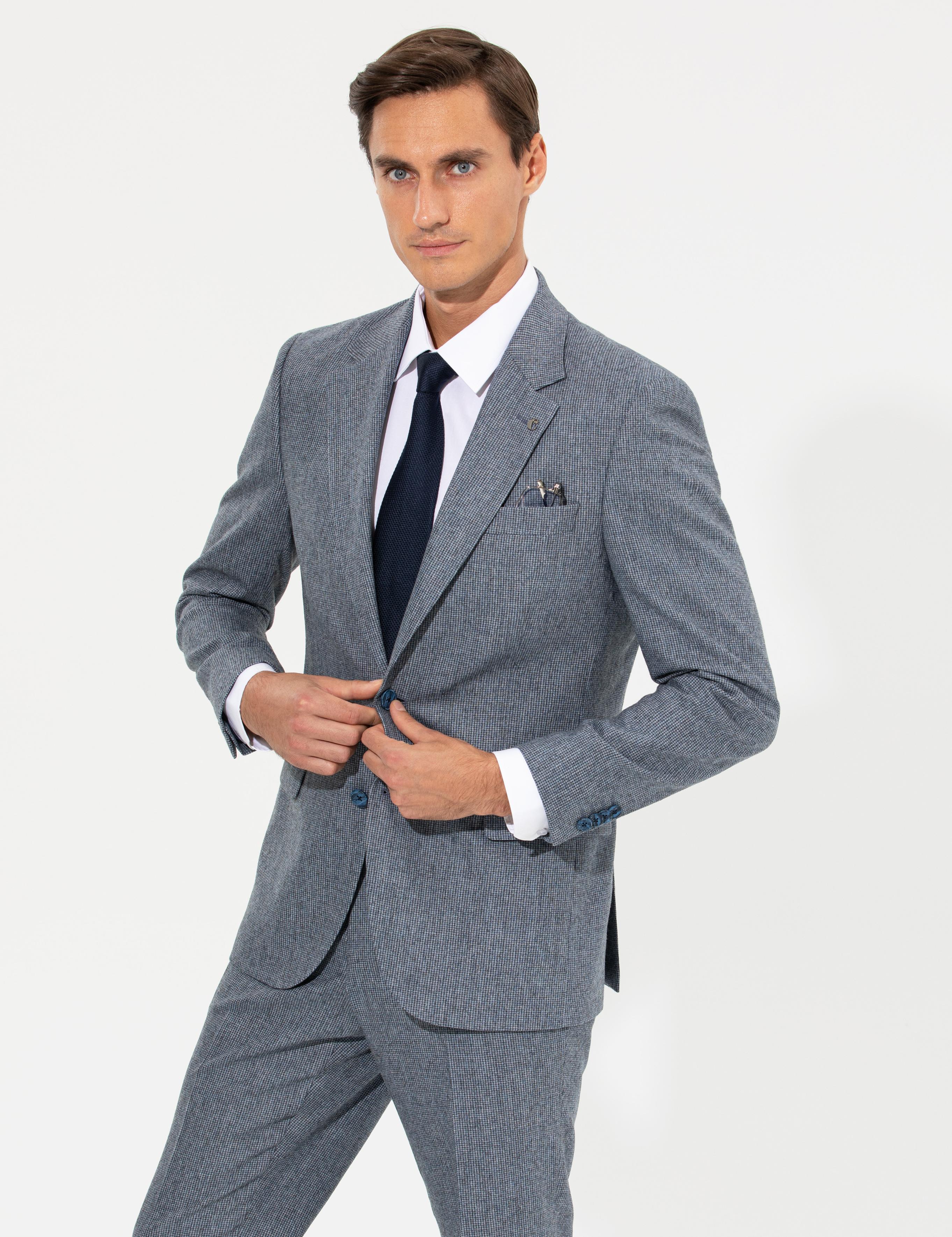 İndigo Slim Fit Yün Karışımlı Kazayağı Ceket - 50255909077