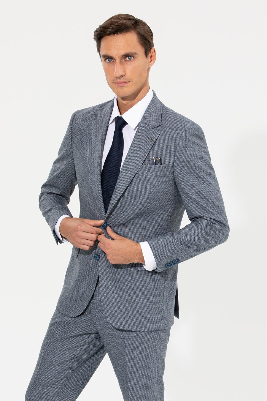 İndigo Slim Fit Yün Karışımlı Kazayağı Ceket - 50255909077