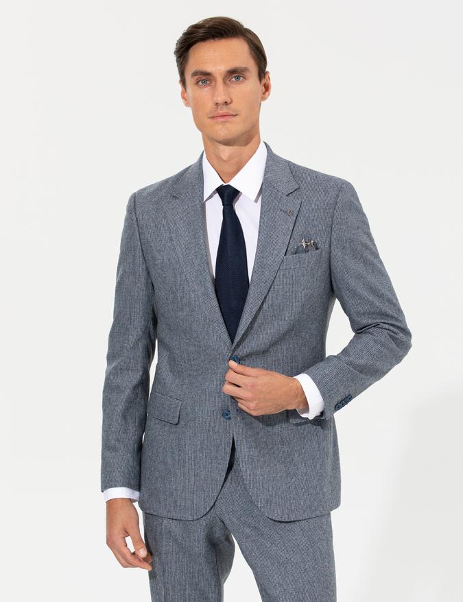 İndigo Slim Fit Yün Karışımlı Kazayağı Ceket