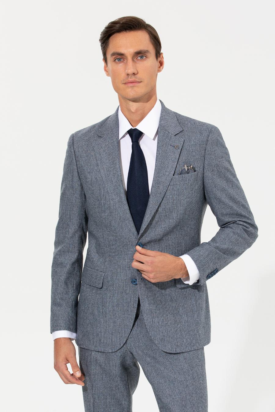 İndigo Slim Fit Yün Karışımlı Kazayağı Ceket - 50255909077