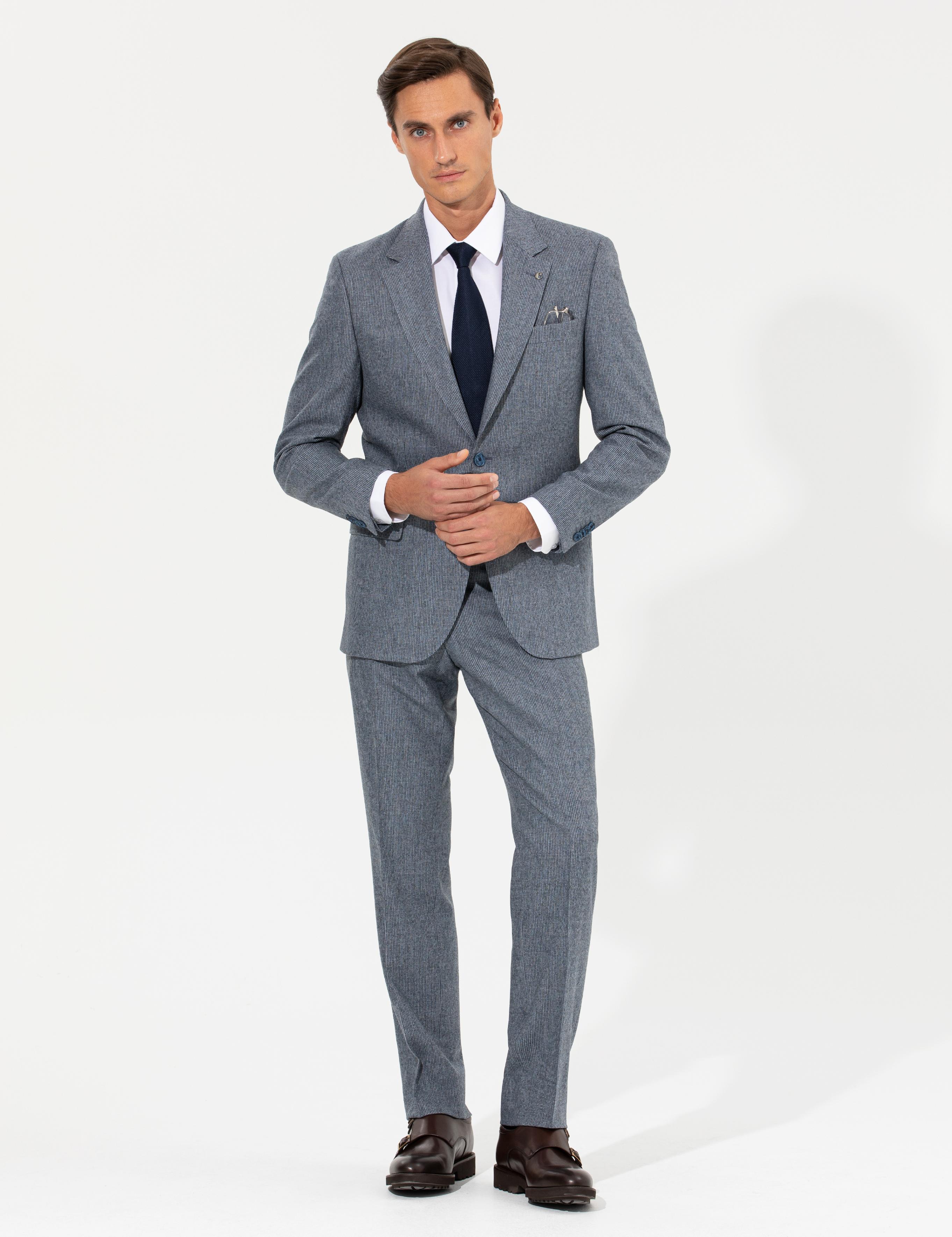 İndigo Slim Fit Yün Karışımlı Kazayağı Ceket - 50255909077