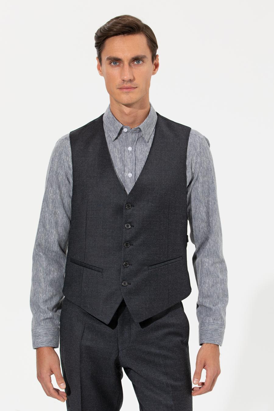 Siyah Slim Fit Yelek - 50257927016