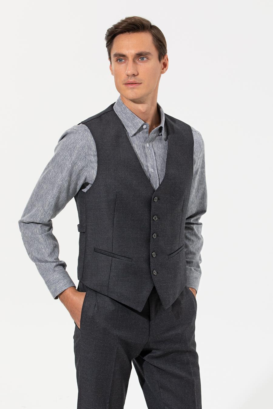 Siyah Slim Fit Yelek - 50257927016