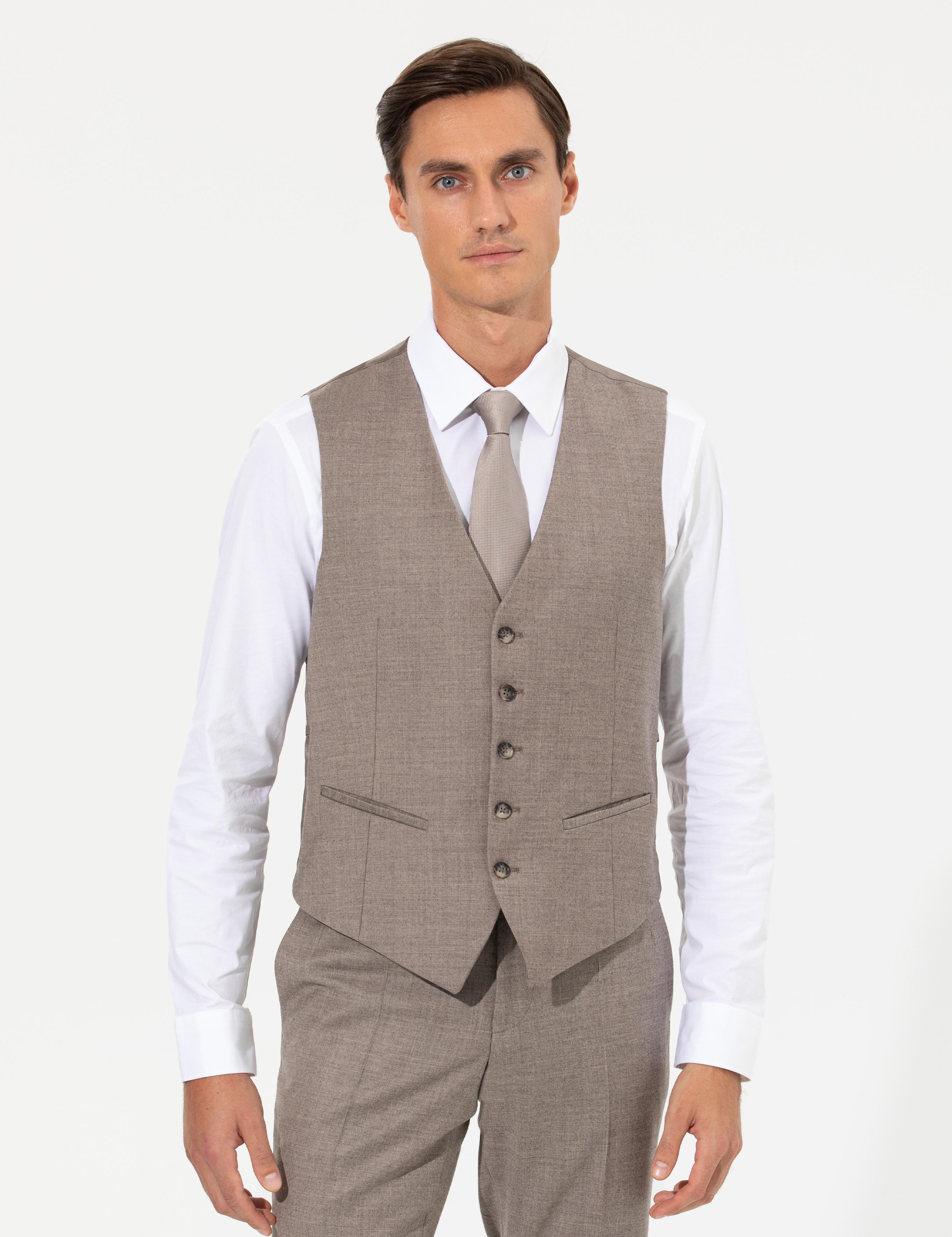 Bej Slim Fit Yelek - 50257927039