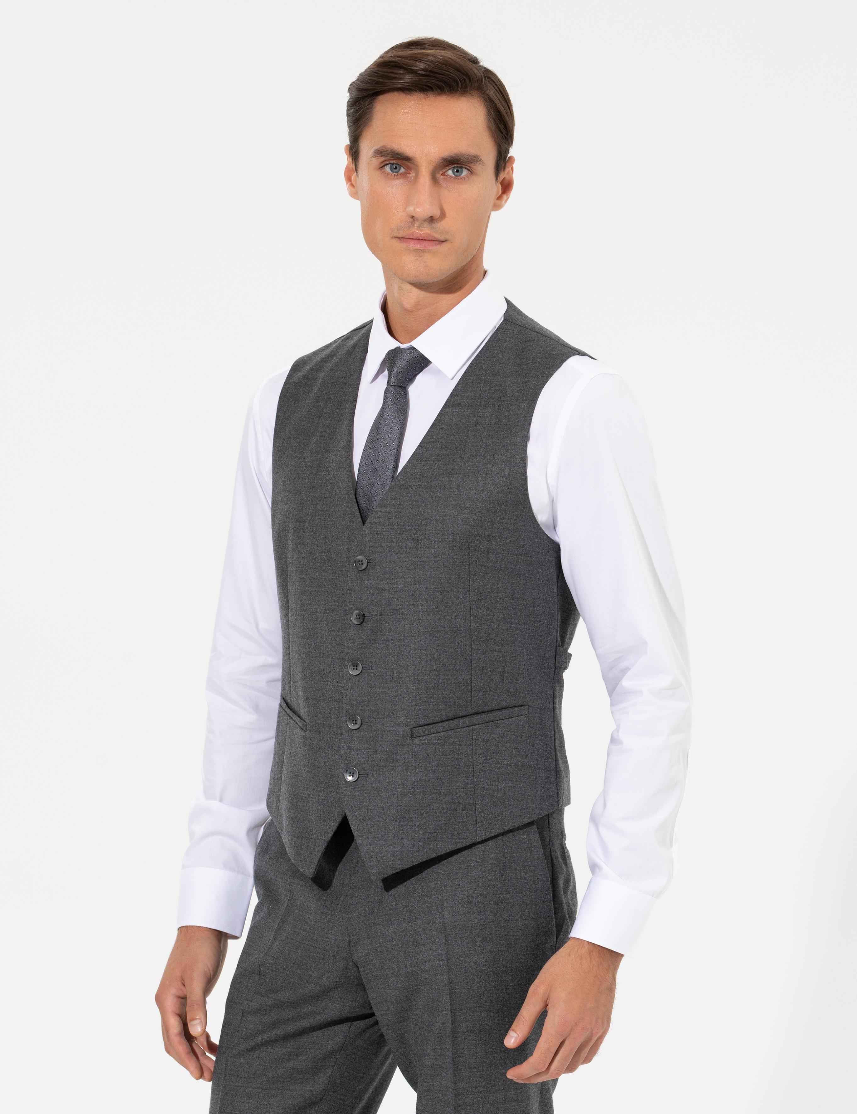 Gri Slim Fit Yelek - 50257927054