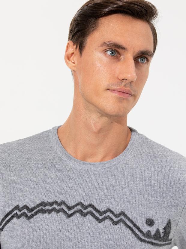 Gri Slim Fit Bisiklet Yaka Triko Kazak