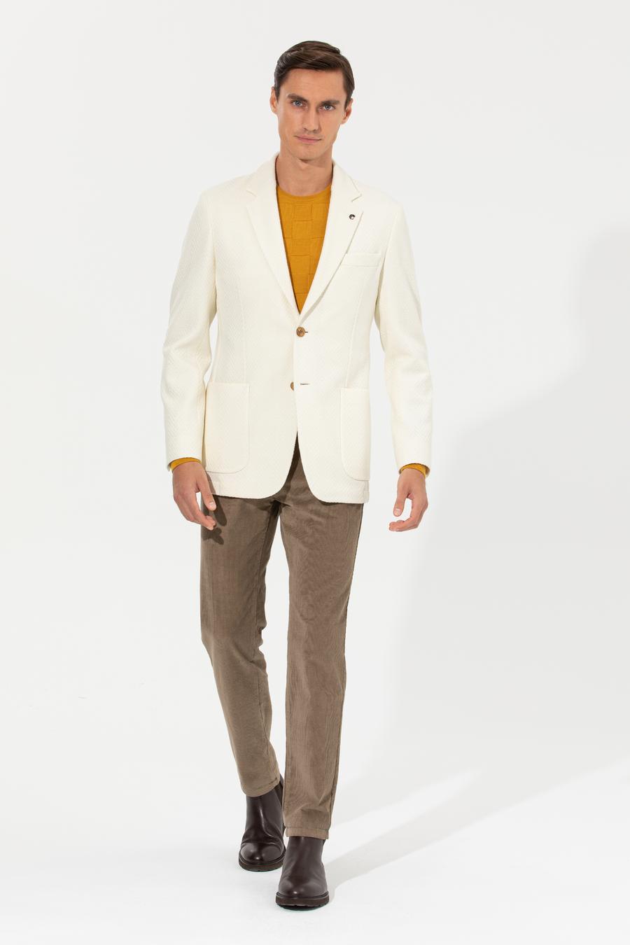Beyaz Slim Fit Yün Karışımlı Balıksırtı Ceket - 50255401017